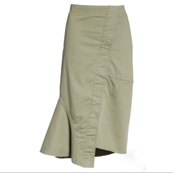 THEORY Reconstructed Stretch Twill Midi Skirt Size 2 Hidden Button Unlined - Picture 5 of 10